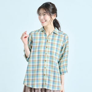 【ベルメゾン】【8月18日までの特価!】 洗って干してそのまま着られるV開き7分袖シャツ