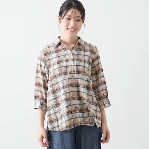 洗って干してそのまま着られるV開き7分袖シャツ
