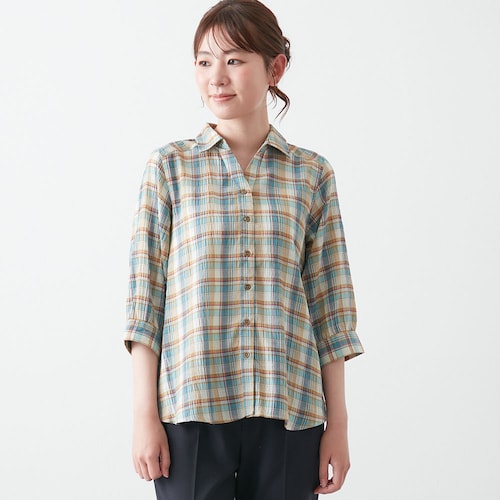 洗って干してそのまま着られるV開き7分袖シャツ