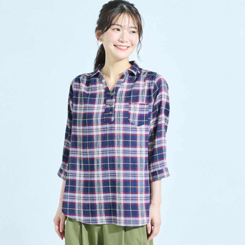 【ベルメゾン】7分袖スキッパーシャツ