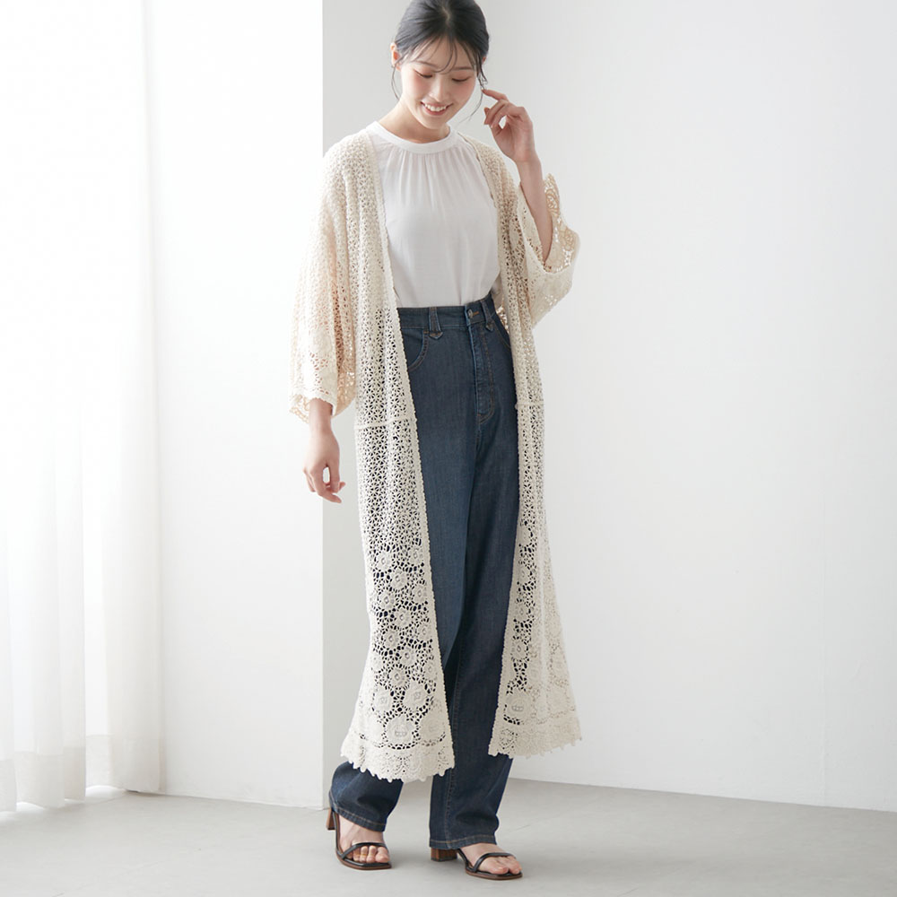 【ベルメゾン】綿素材のレース編みカーディガン 【ベルメゾン】綿素材のレース編みカーディガン