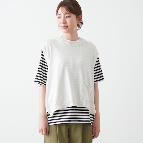 ニット×カットソーアンサンブル