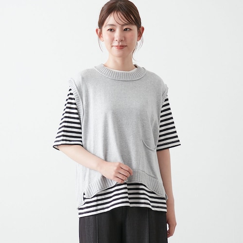 ニット×カットソーアンサンブル