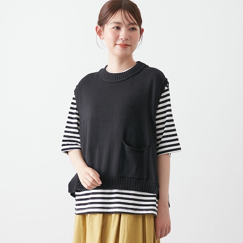 ニット×カットソーアンサンブル