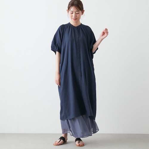 綿麻切替えワンピース
