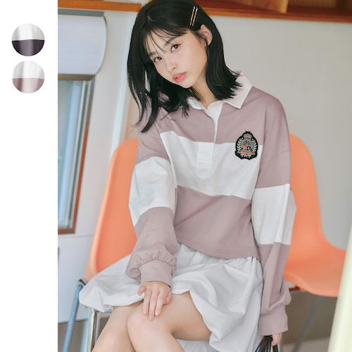 配色切替え綿ミニ裏毛ラガーシャツプルオーバー 【子供服 長袖】