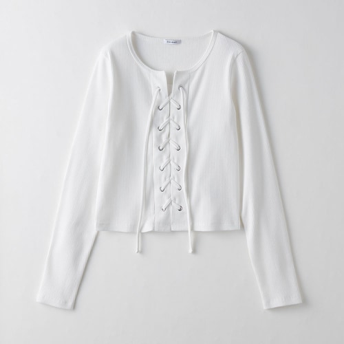 レースアップ綿混リブプルオーバー 【子供服 長袖】