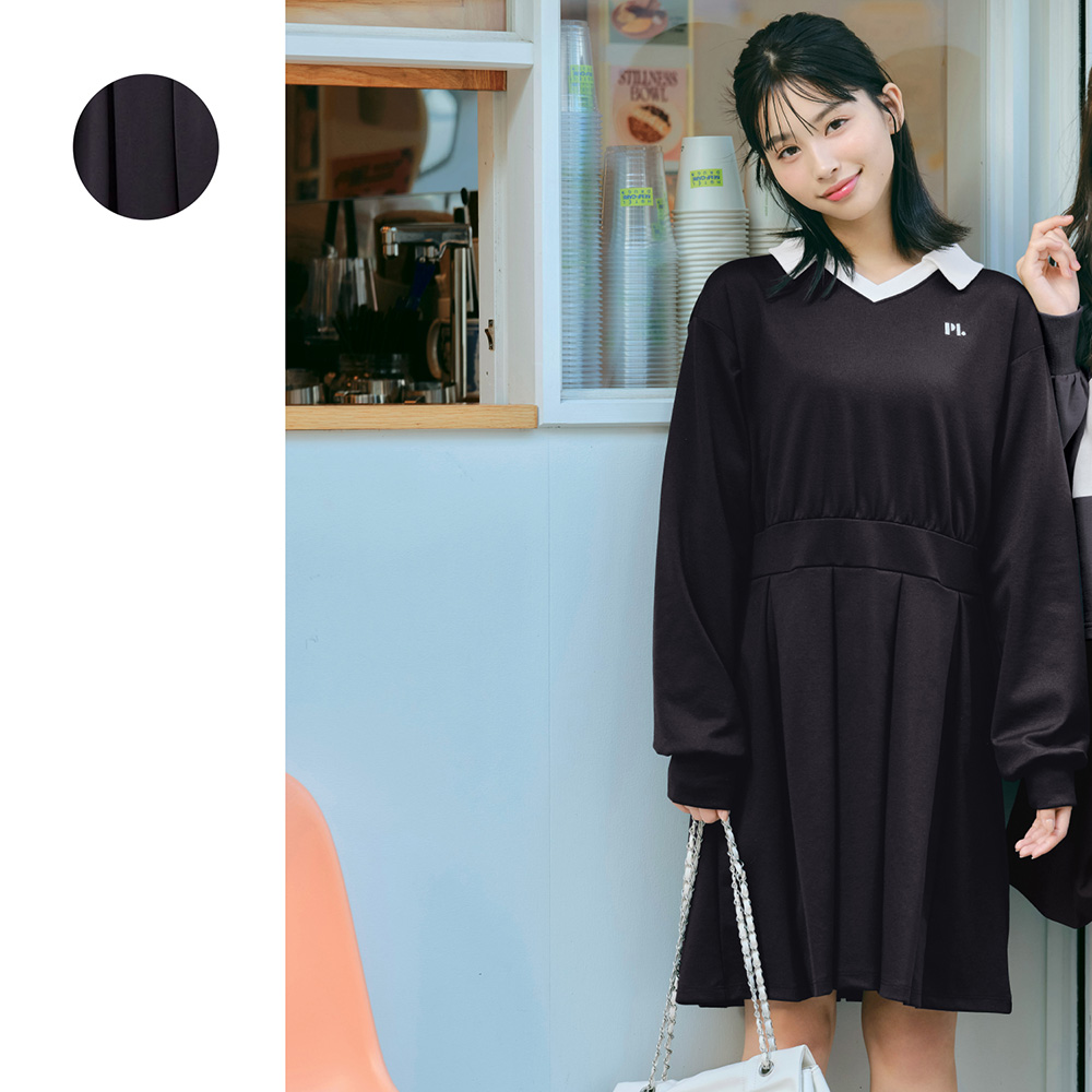 【パペル ラピス/Papel lapiz】ボックスプリーツバイカラースキッパーデザインポロミニワンピース 【子供服 長袖】