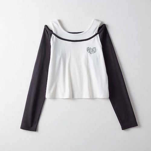 ラインストーンロゴショルダースリットレイヤード風ラグラン長袖綿Ｔシャツ 【子供服】