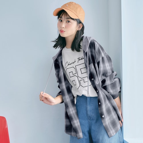 フード付きチェックシャツ 【子供服 長袖】