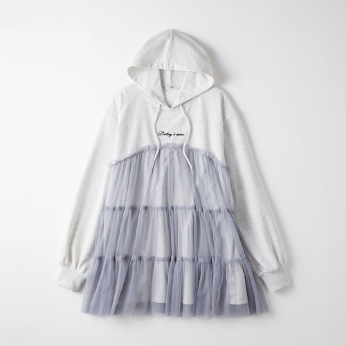チュールレイヤード風フーディミニワンピース 【子供服 長袖】