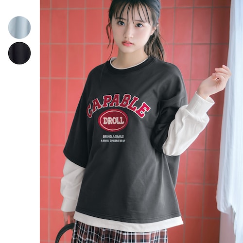 サガラ刺繍ルーズレイヤード風プルオーバー 【子供服 長袖】