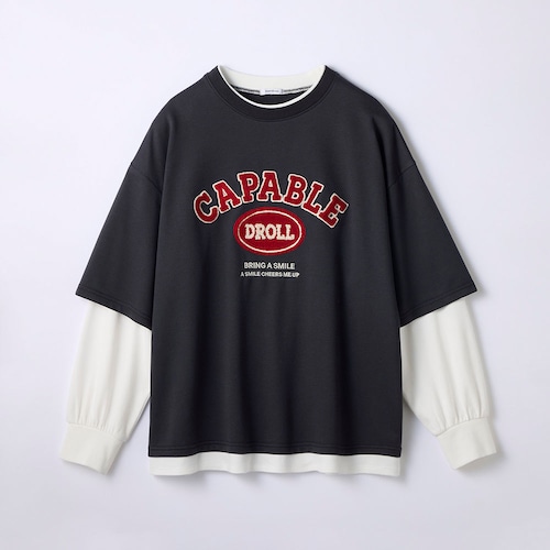 サガラ刺繍ルーズレイヤード風プルオーバー 【子供服 長袖】