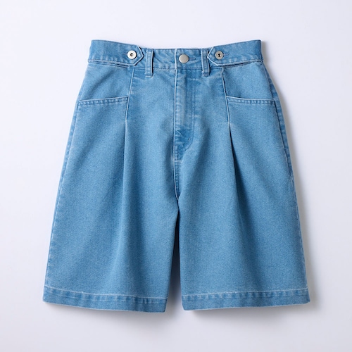 ウエストボタンワイドレッグデニムショートパンツ(ウエスト調節可) 【子供ズボン】