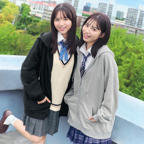 通学に便利！毎日使っても毛玉になりにくいオーバーサイズ綿ミニ裏毛ジップパーカ 【子供服 長袖 黒 杢グレー】