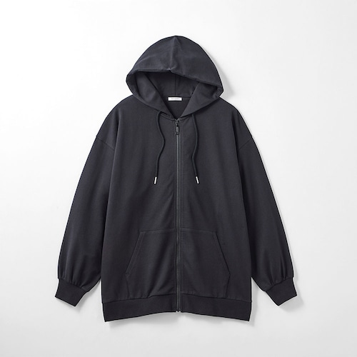 通学に便利！毎日使っても毛玉になりにくいオーバーサイズ綿ミニ裏毛ジップパーカ 【子供服 長袖 黒 杢グレー】