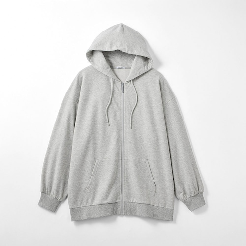 通学に便利！毎日使っても毛玉になりにくいオーバーサイズ綿ミニ裏毛ジップパーカ 【子供服 長袖 黒 杢グレー】