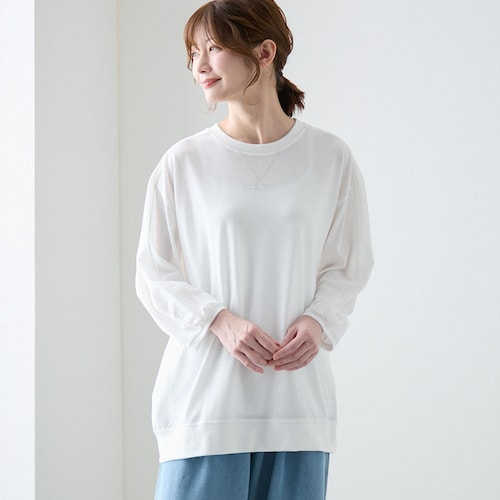 布帛使いラメステッチプルオーバー