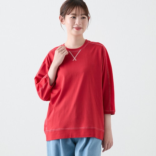 布帛使いラメステッチプルオーバー