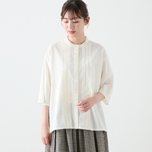 フロントタック7分袖前開きブラウス