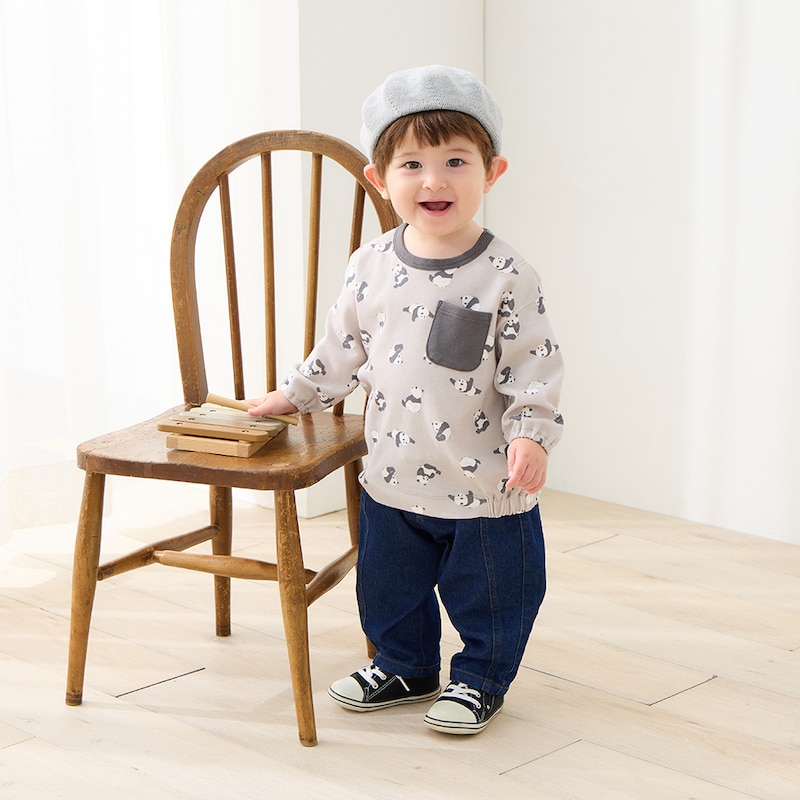 パンダ（グレージュ）／モデル身長79cm・80サイズ着用・体重10.5kg