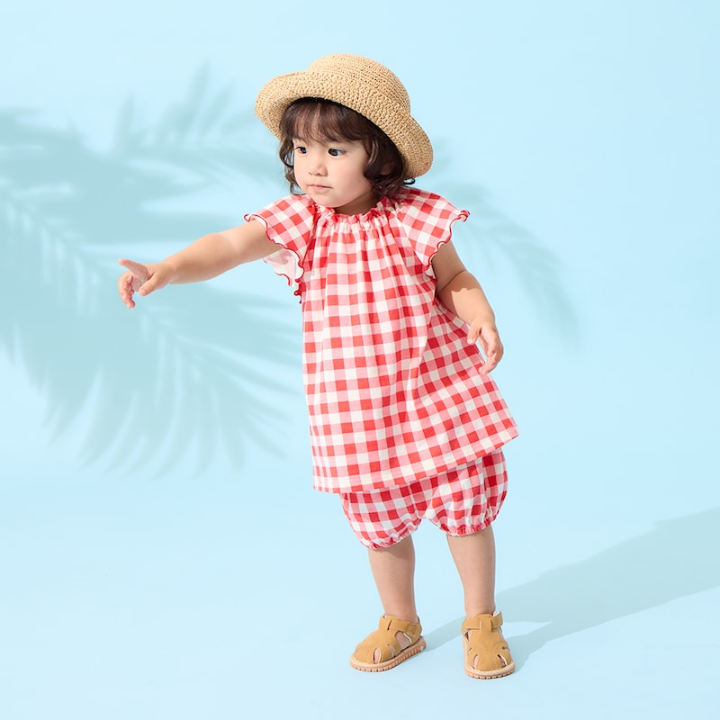 レッドギンガム／モデル身長81cm・80サイズ着用・体重10.5kg