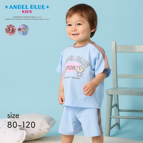 エンジェルブルー ライン切替え半袖パジャマ 【ベビーパジャマ】