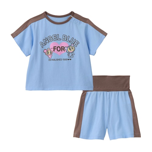 エンジェルブルー ライン切替え半袖パジャマ 【ベビーパジャマ】