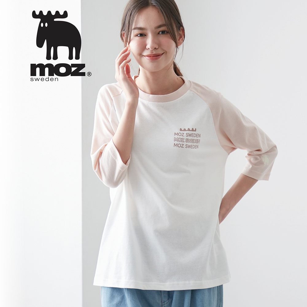 【モズ/moz】ロゴプリントラグラン6分袖Tシャツ