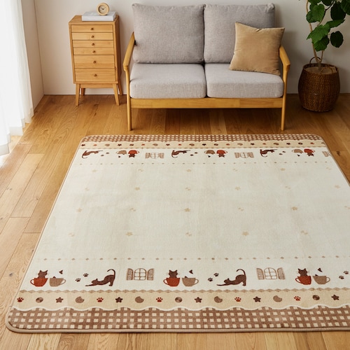 ネコ柄のあたたか入りラグ