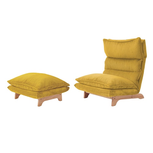 コーデュロイ生地の1人掛けハイバックローチェア・オットマン ＜頭部・背もたれリクライニング式＞