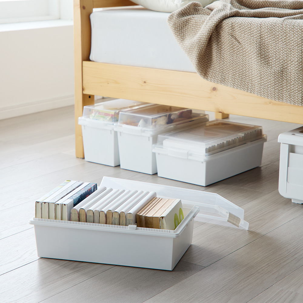【ベルメゾン】防災用品の保管に 積み重ねても中身が見えるフタ付きボックス