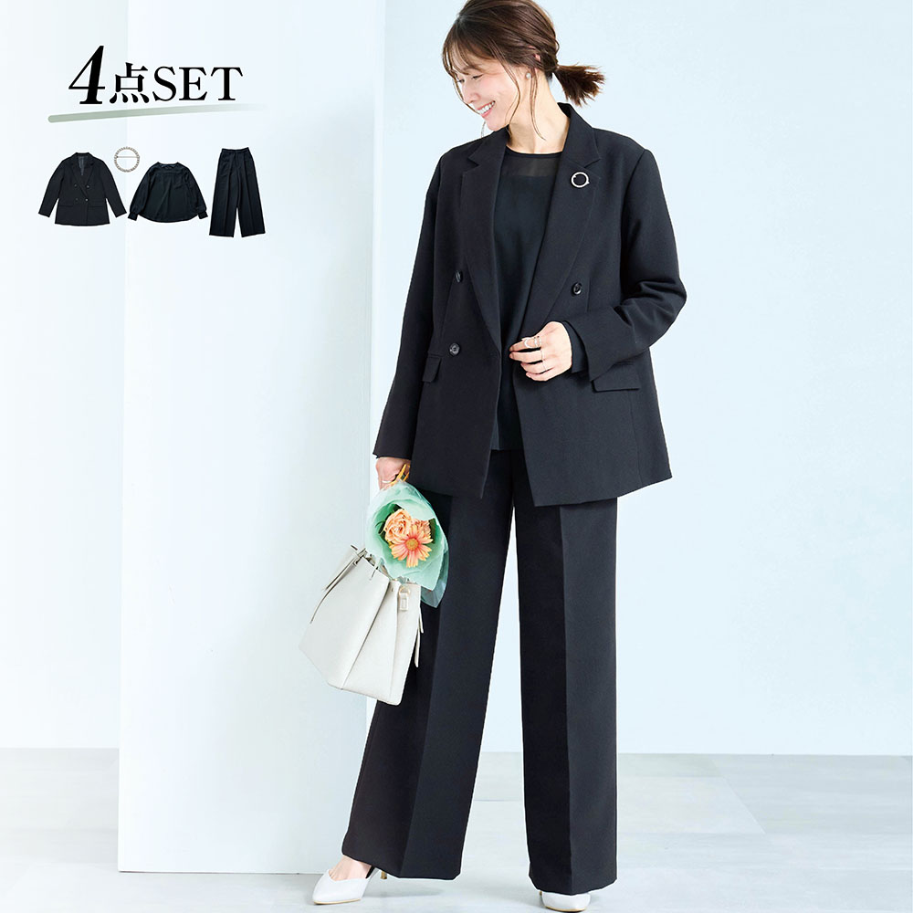 4点セットダブルジャケットパンツスーツ【入卒・通勤】(丈が選べる)(スタイルノート/StyleNote) 4点セットダブルジャケットパンツスーツ【入卒・通勤】(丈が選べる)(スタイルノート/StyleNote)