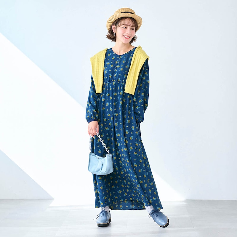 ミモザ／モデル身長162cm・M　※写真は撮影用のため着丈＋6cmになります。