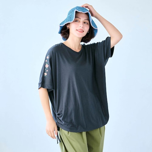 吸水速乾・UV加工の5分袖シャーリングトップス 「ミニラボ」