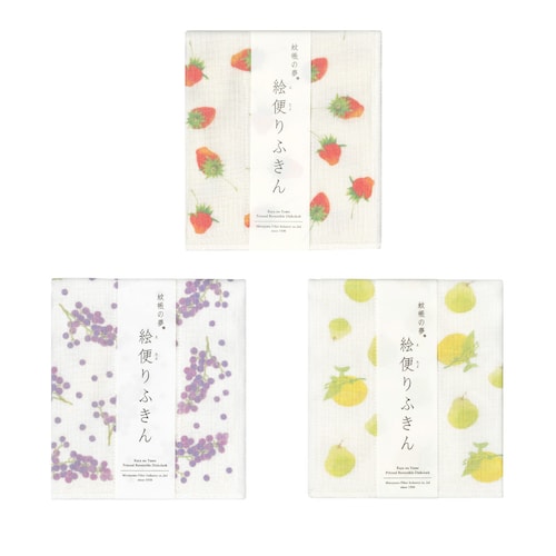 「可愛らしい絵柄で、日々を楽しむ」蚊帳織りの絵便りふきん〈3枚セット〉［日本製］