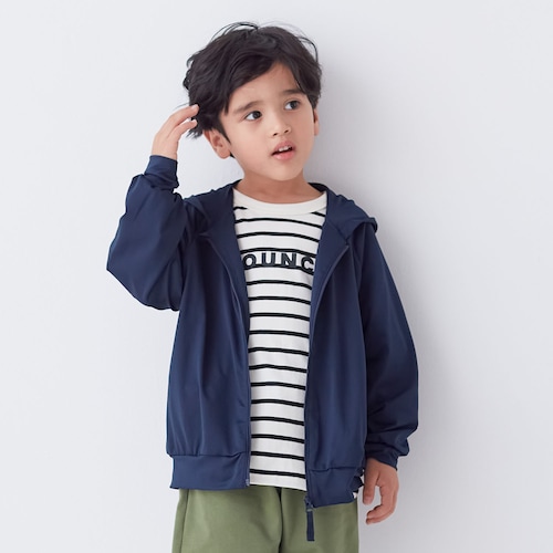手の甲までガードするUVカットドライ涼しい長袖パーカ 【子供服 無地】