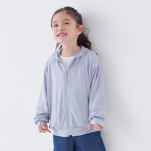 手の甲までガードするUVカットドライ涼しい長袖パーカ 【子供服 無地】