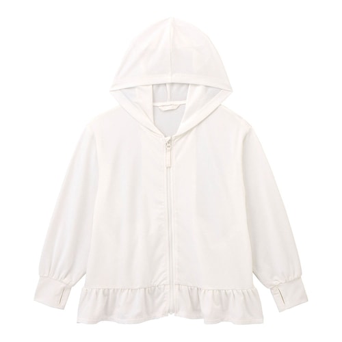 手の甲までガードするUVカットドライ涼しい長袖フリルパーカ 【子供服 無地】
