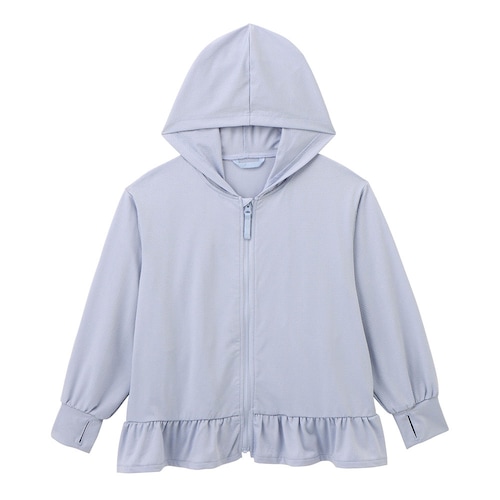 手の甲までガードするUVカットドライ涼しい長袖フリルパーカ 【子供服 無地】