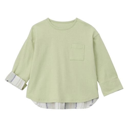 丈が調節できて長く着れる異素材切替え長袖プルオーバー 【子供服】