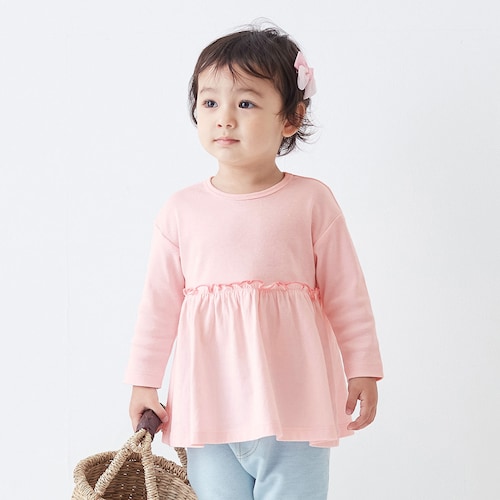 【保育園服】お着替えしやすいソフのびフライス長袖ギャザーTシャツ 【子供服】
