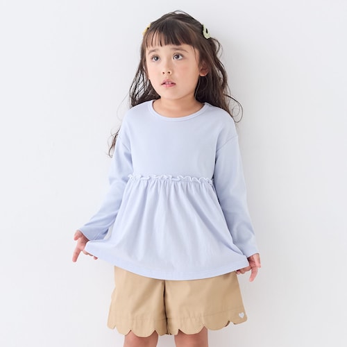 【保育園服】お着替えしやすいソフのびフライス長袖ギャザーTシャツ 【子供服】