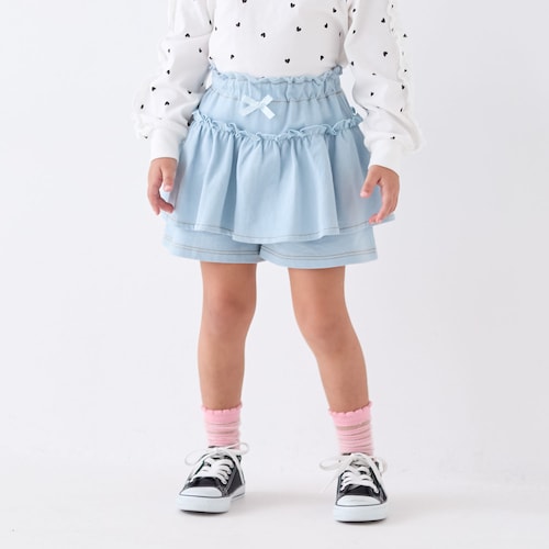 デニム風ニットギャザーフリルキュロット 【子供ズボン】