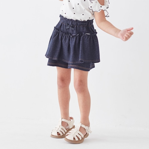デニム風ニットギャザーフリルキュロット 【子供ズボン】