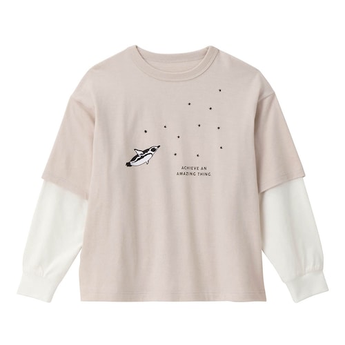 レイヤード風袖リブロングTシャツ 【子供服 長袖】