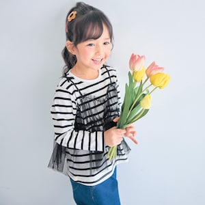 ブラックボーダー×ブラック／モデル身長108.5cm・サイズ110