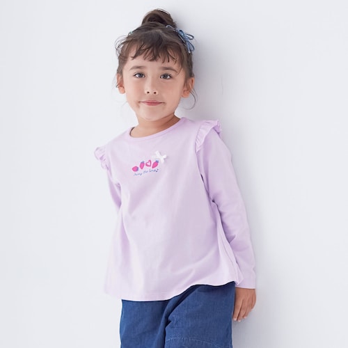 肩プチフリルプリントA ラインT シャツ 【子供服 長袖】