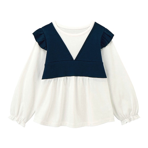 肩フリルビスチェドッキングブラウス風プルオーバー 【子供服 長袖】