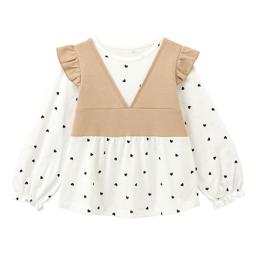 肩フリルビスチェドッキングブラウス風プルオーバー 【子供服 長袖】